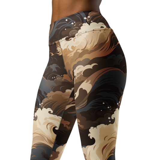 Hishō — Plume · Subtle Contrasts high-waisted yoga leggings, close three-quarter pattern view.