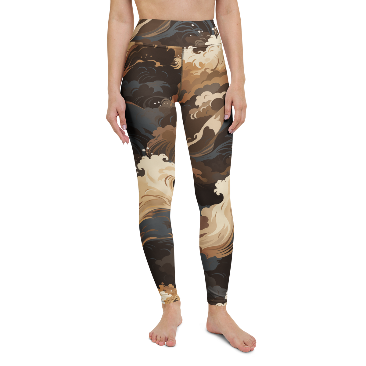 Hishō — Plume · Subtle Contrasts high-waisted yoga leggings, straight front view, barefoot.
