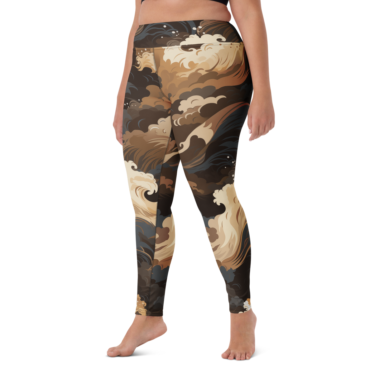 Hishō Plume Subtle Contrasts high-waisted yoga leggings, larger-model left-front view.