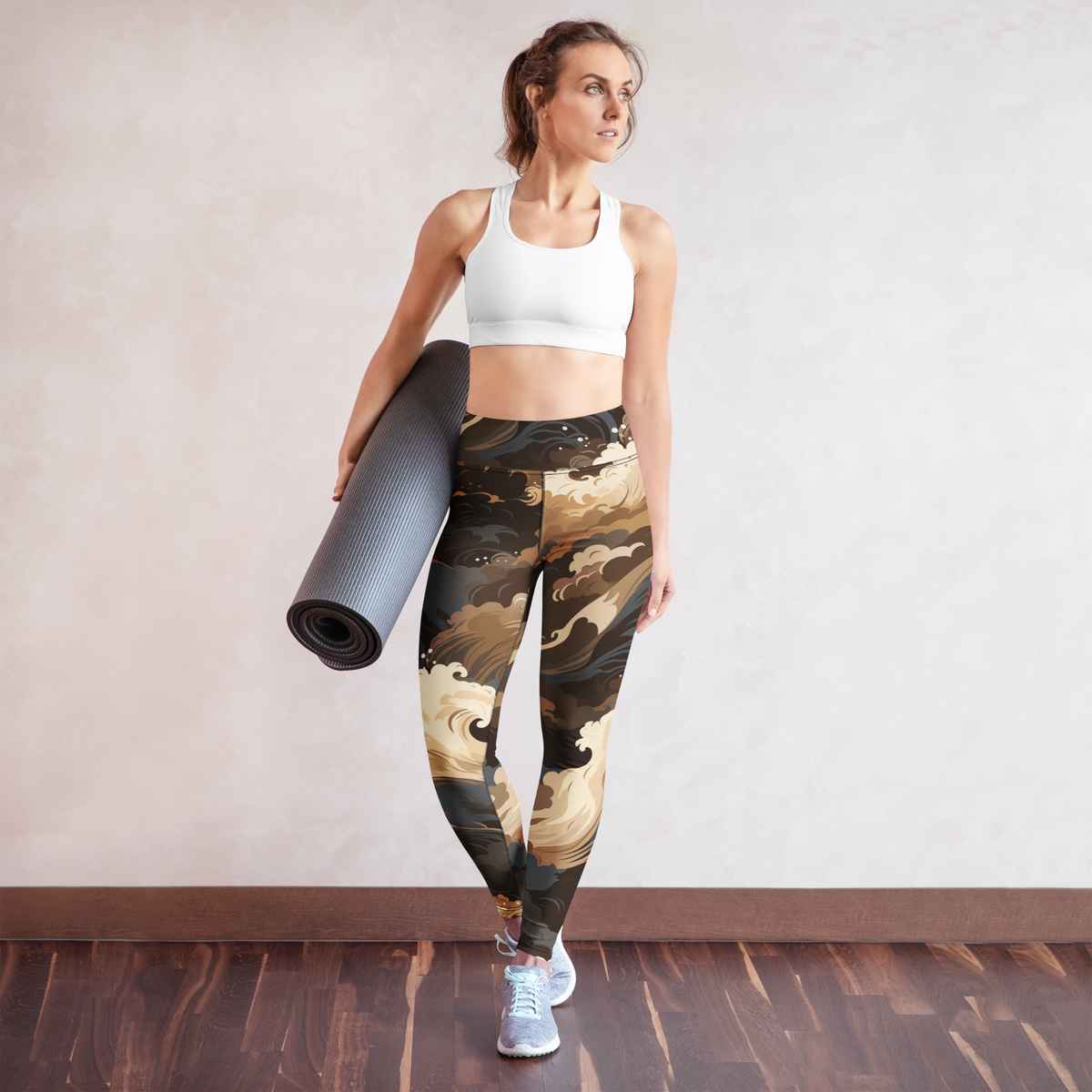 Hishō Plume Subtle Contrasts high-waisted yoga leggings, yoga lifestyle view.