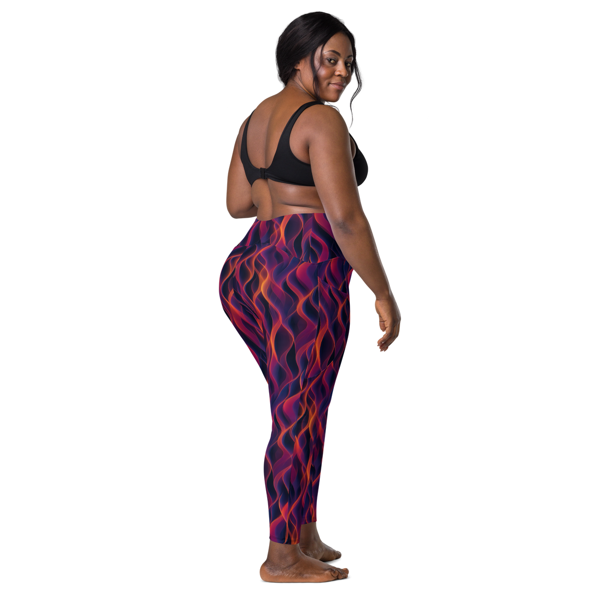 Inferna Purple high-waisted pocket leggings, larger-model back view.