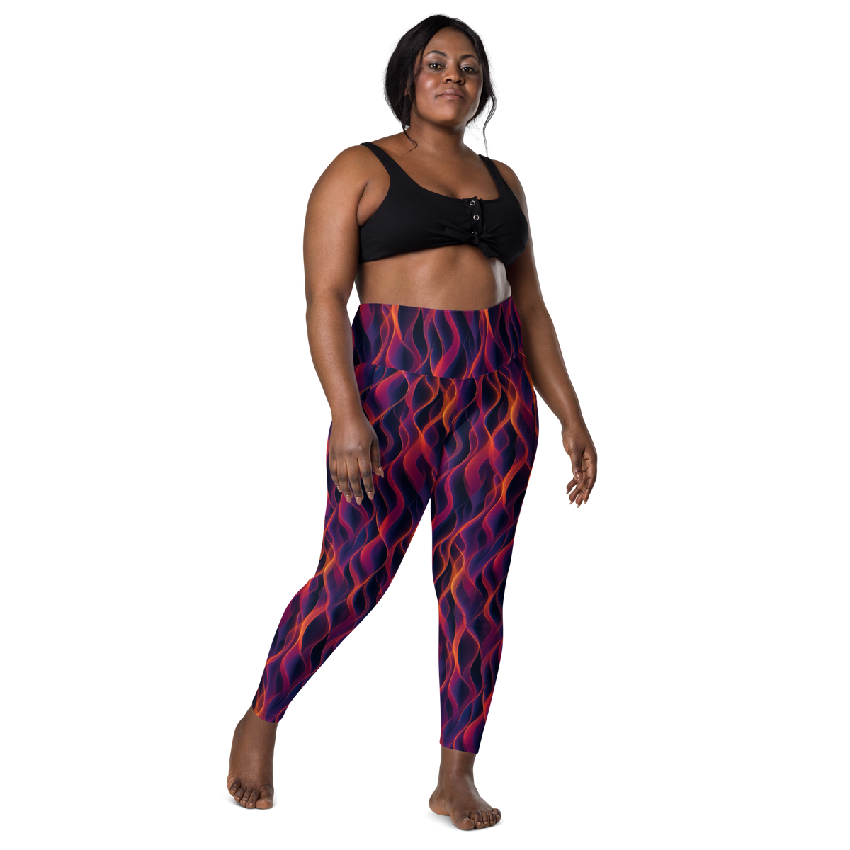Inferna Purple high-waisted pocket leggings, larger-model front view.