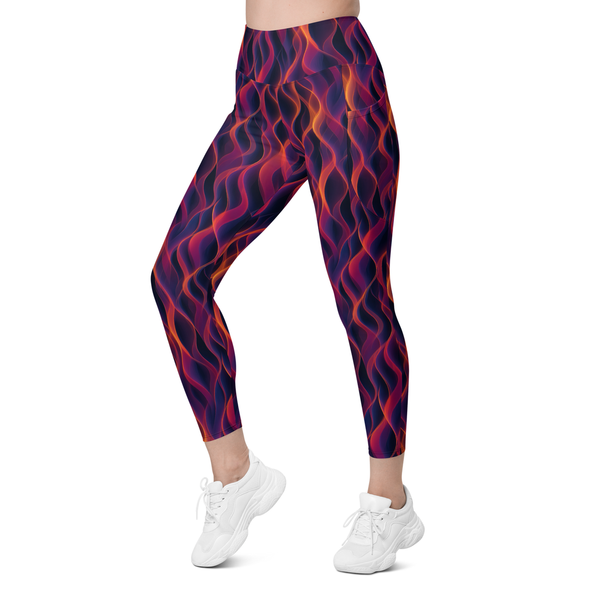 Inferna Purple high-waisted pocket leggings, left-front view.