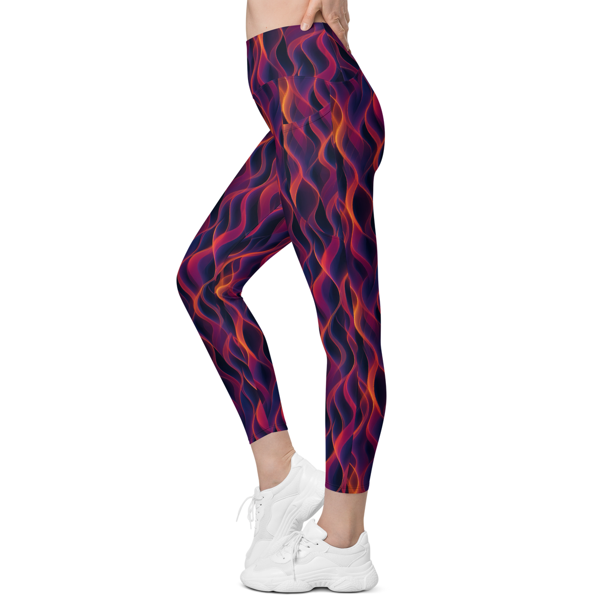 Inferna Purple high-waisted pocket leggings, movement view.