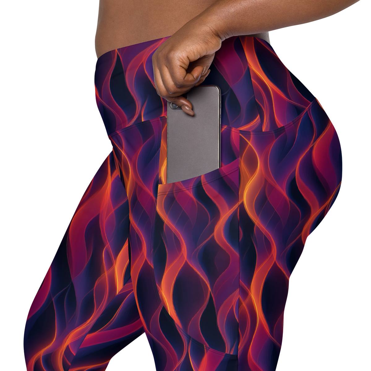 Inferna Purple high-waisted pocket leggings, rear pocket detail.