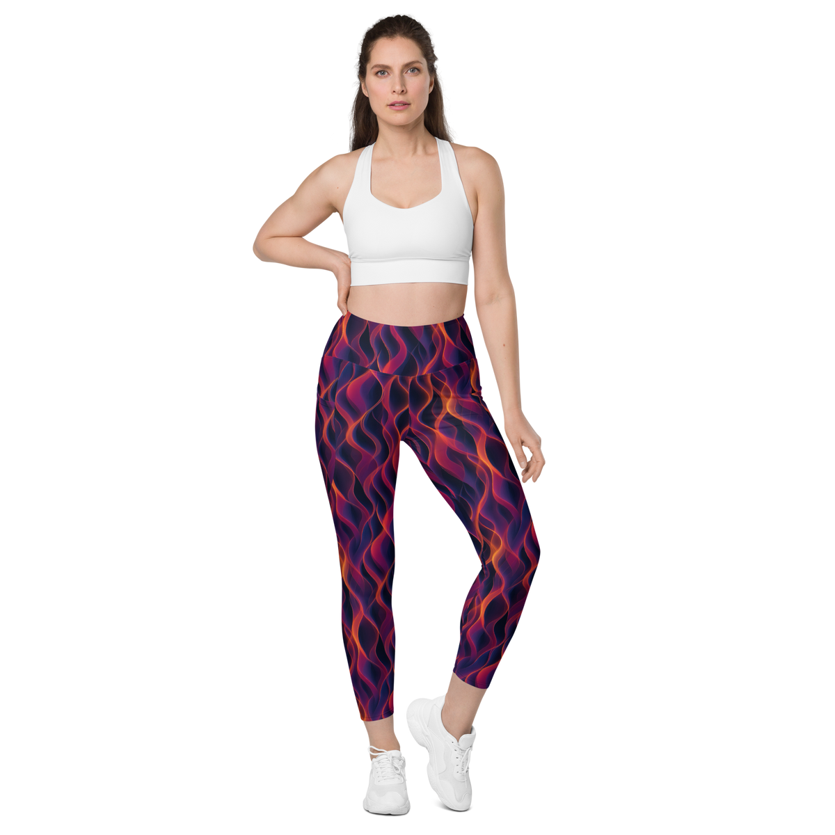Inferna Purple high-waisted pocket leggings, straight-front view.