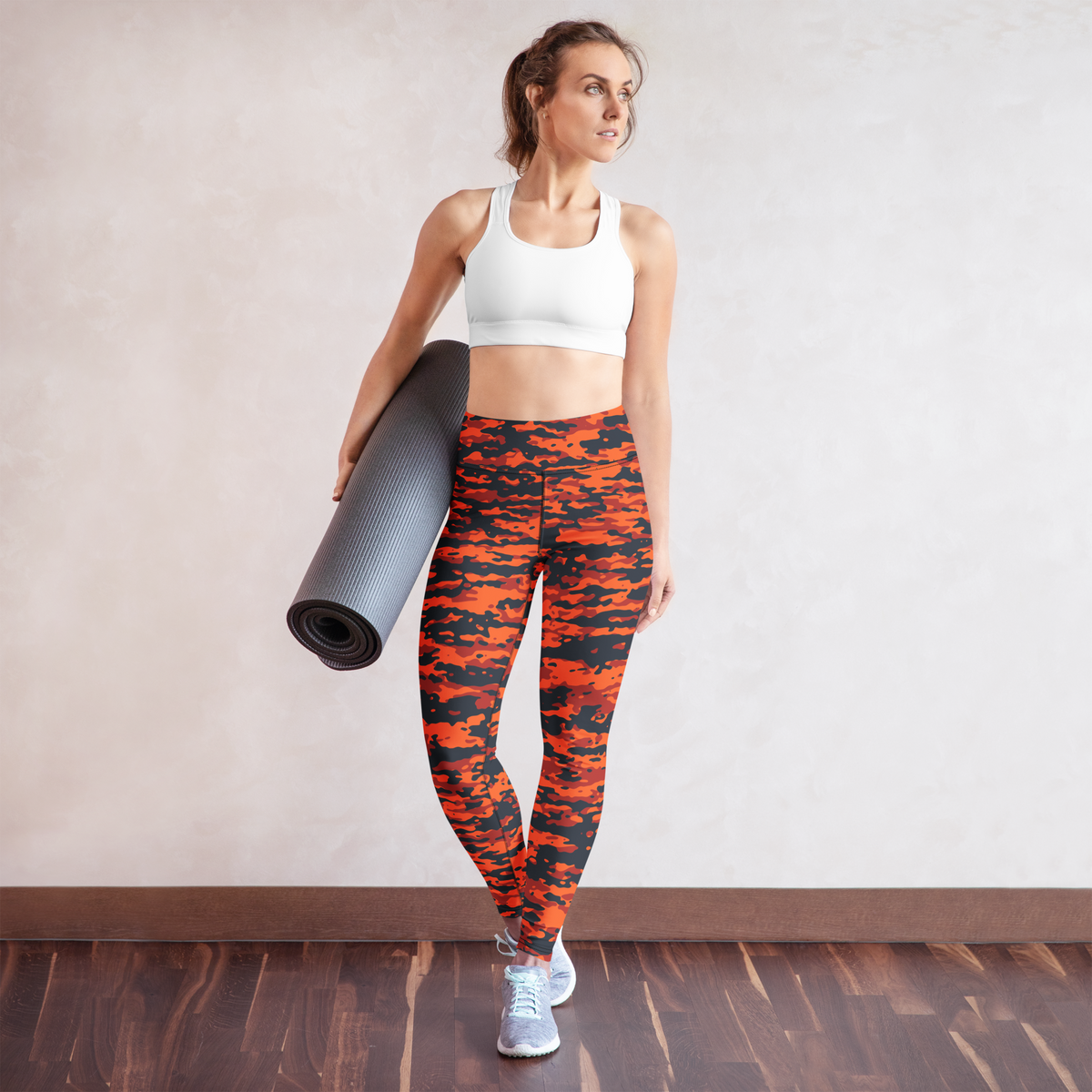 Inka Dragonfire camouflage high-waisted yoga leggings, yoga lifestyle view.
