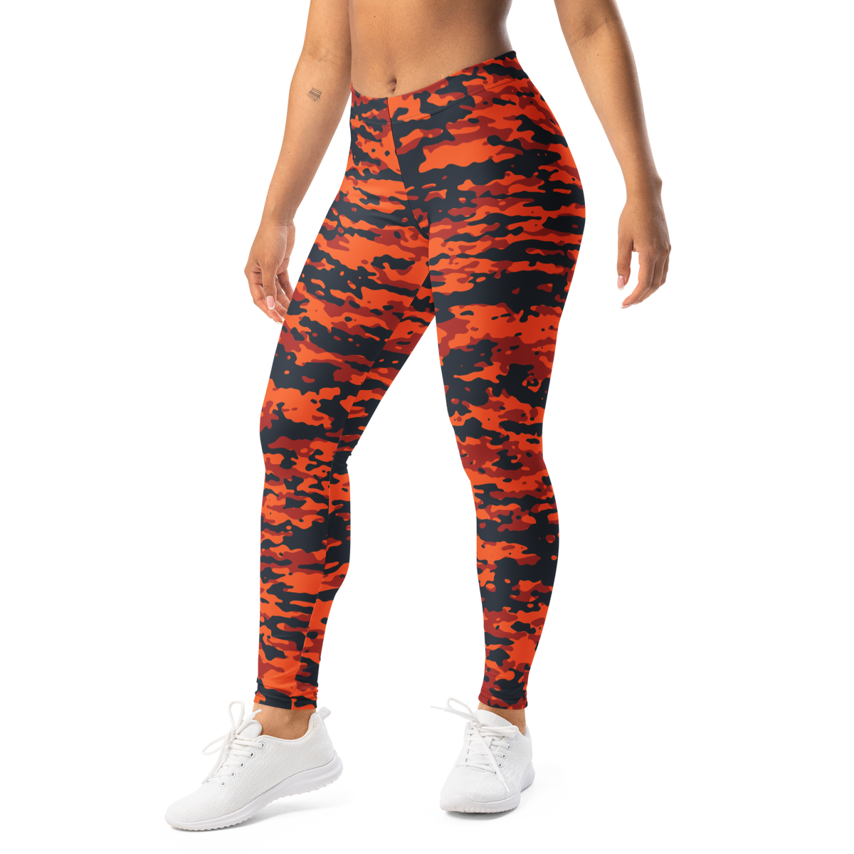 Inka Dragonfire camouflage mid-rise comfort leggings, left-front view.