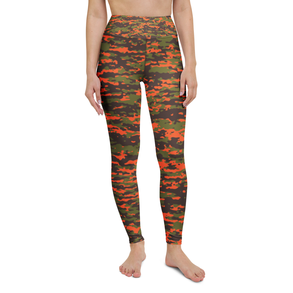 Inka · Fall & Autumn high-waisted yoga leggings, straight front view, barefoot.