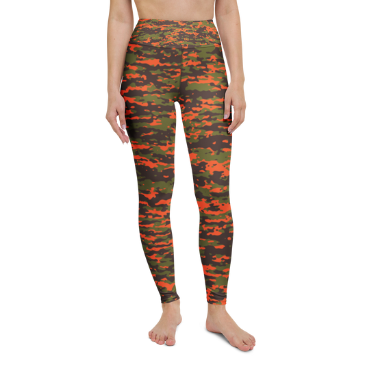 Inka · Fall & Autumn high-waisted yoga leggings, straight front view, barefoot.
