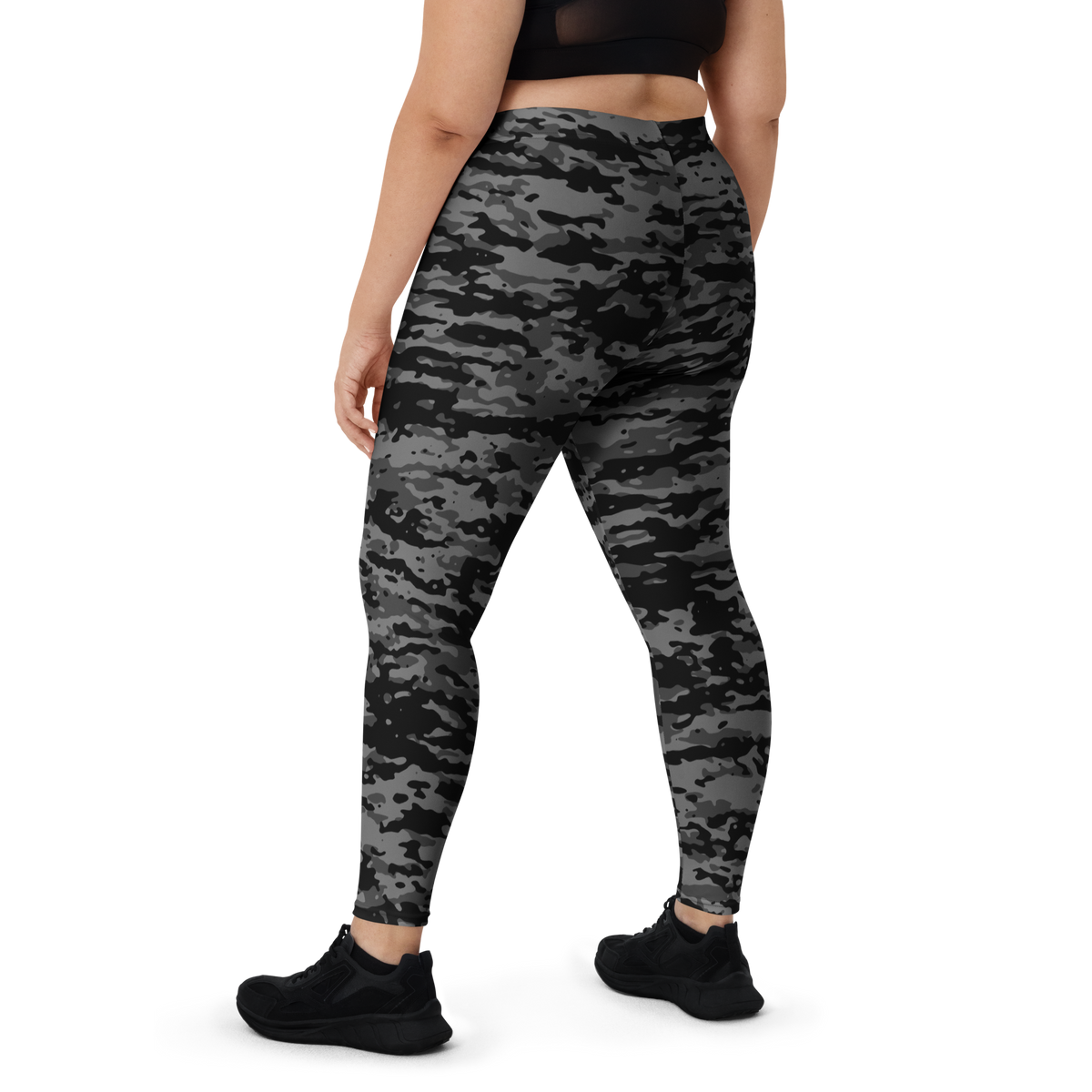 Inka Greyscale camouflage mid-rise comfort leggings, oversize-fit back view.