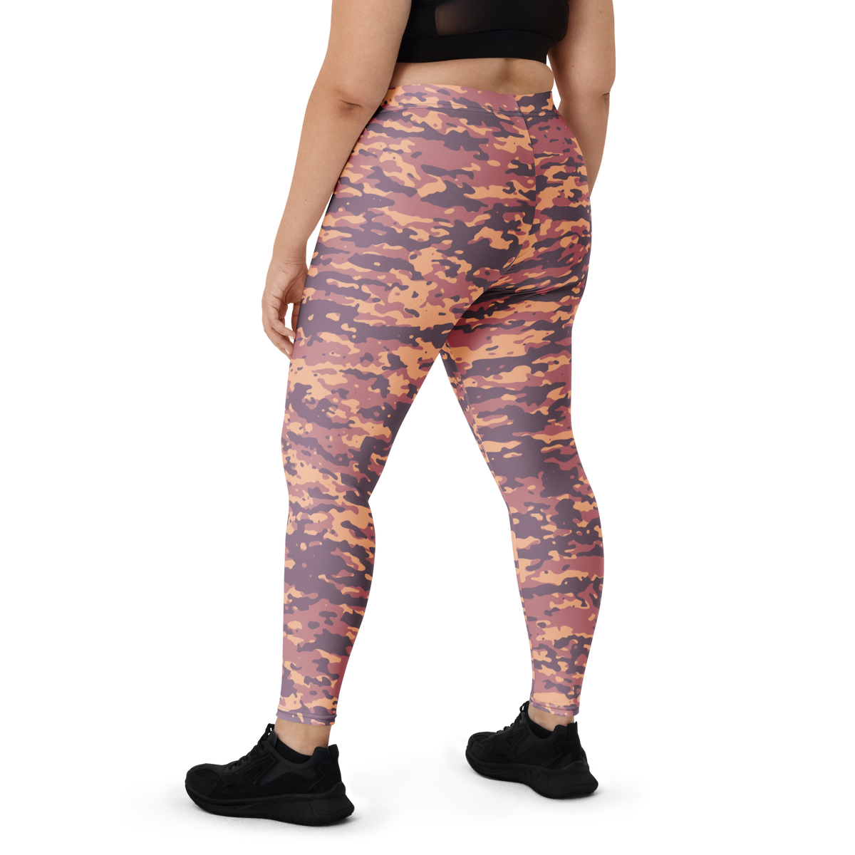 Inka Libations camouflage mid-rise comfort leggings, oversize-fit back view.