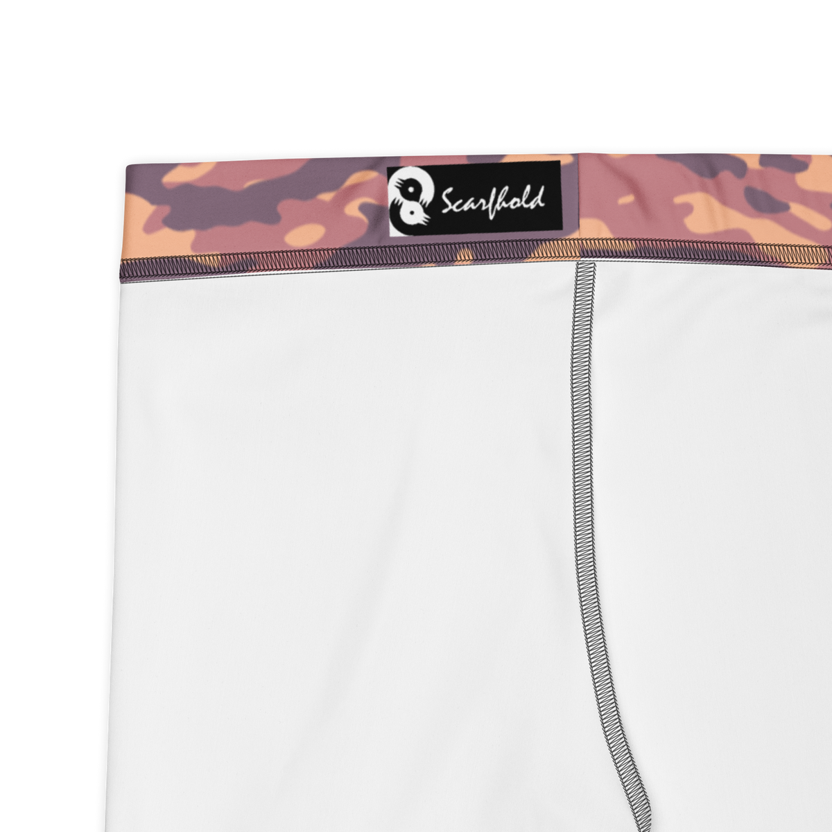 Inka Libations camouflage mid-rise comfort leggings, fabric and construction details.