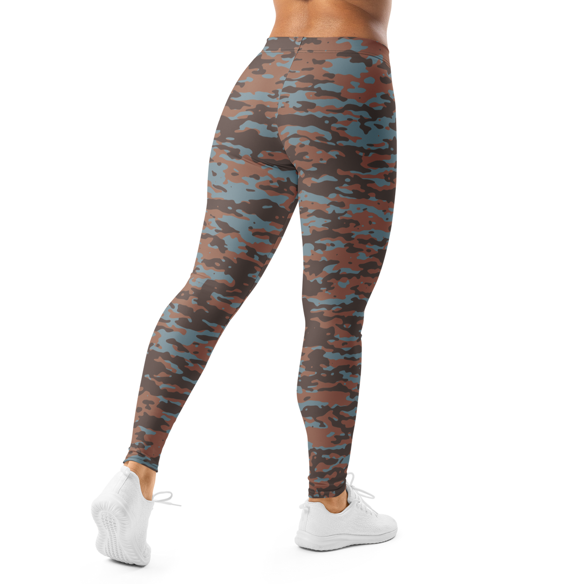Inka Subtle Contrasts camouflage mid-rise comfort leggings, back view.