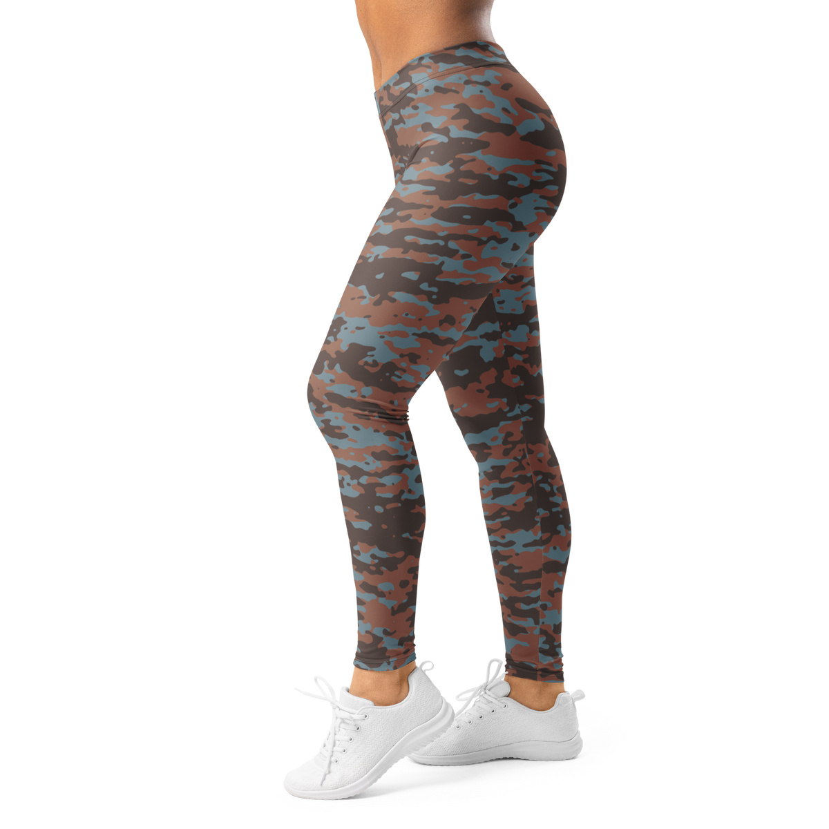 Inka Subtle Contrasts camouflage mid-rise comfort leggings, left-side view.