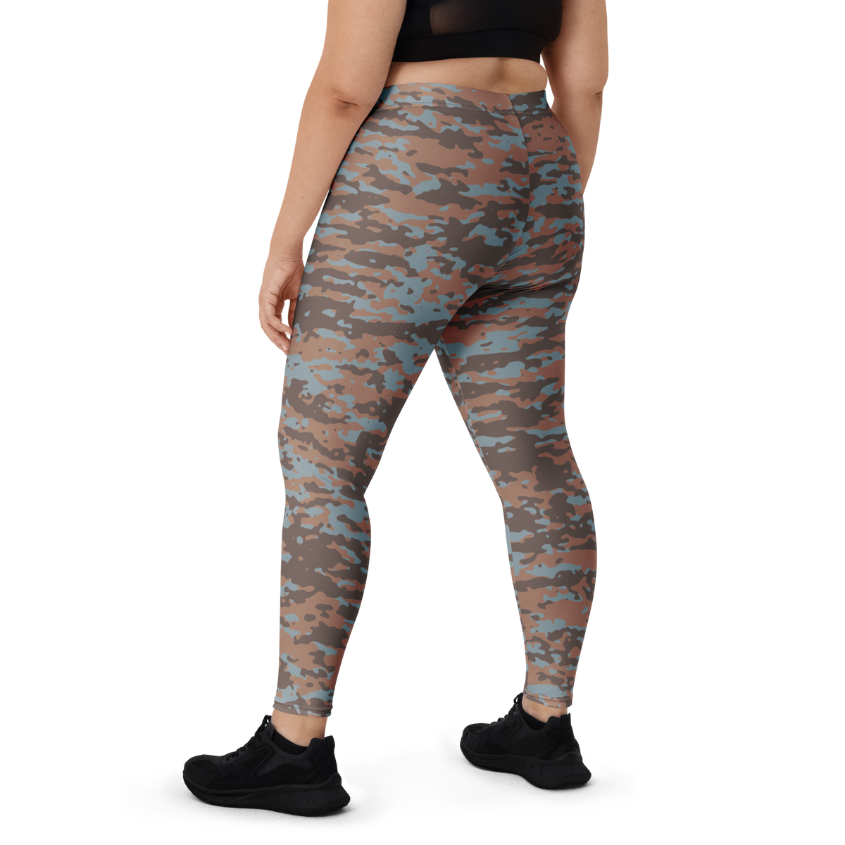 Inka Subtle Contrasts camouflage mid-rise comfort leggings, oversize-fit back view.