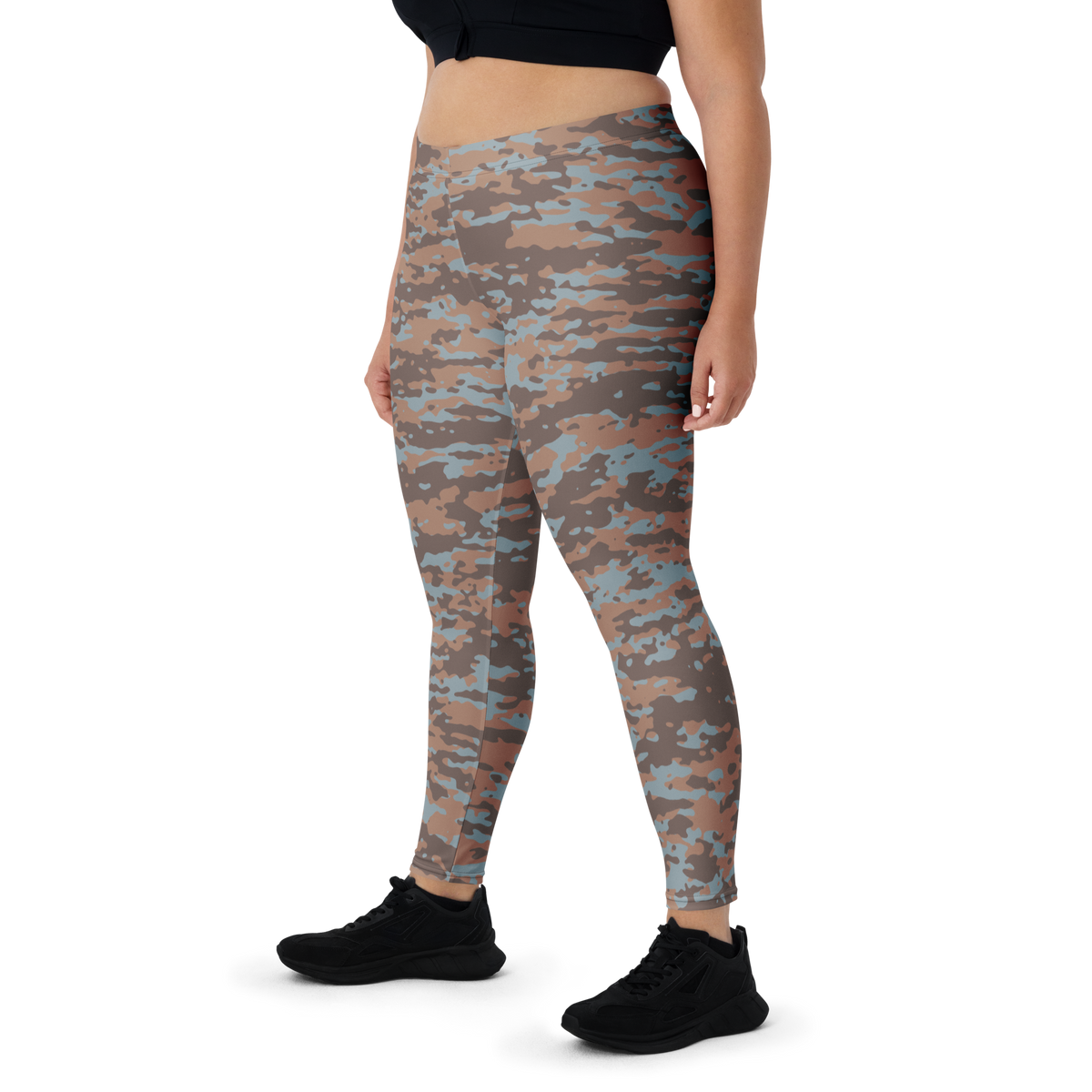 Inka Subtle Contrasts camouflage mid-rise comfort leggings, oversize-fit front view.