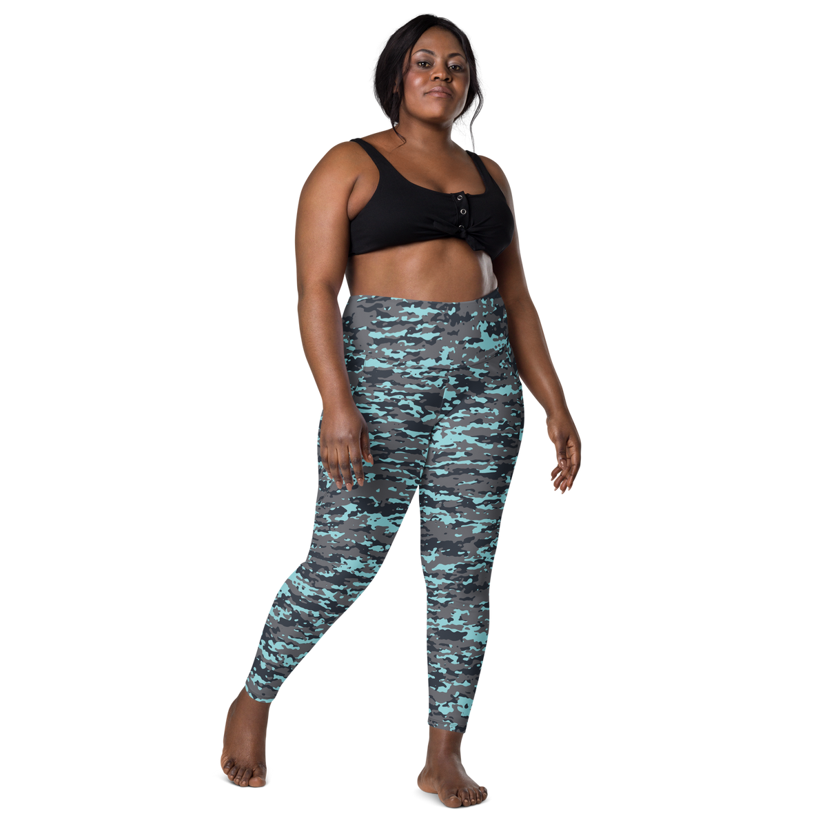 Inka Winter camouflage high-waisted pocket leggings, larger-model front view.