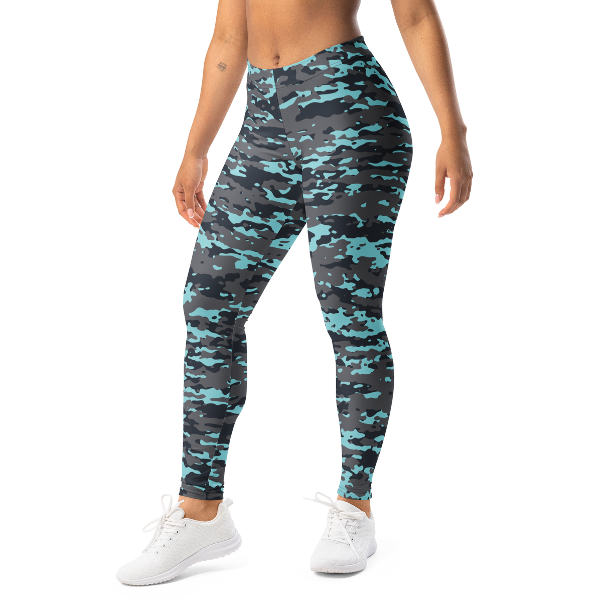 Inka Winter camouflage mid-rise comfort leggings, left-front view.