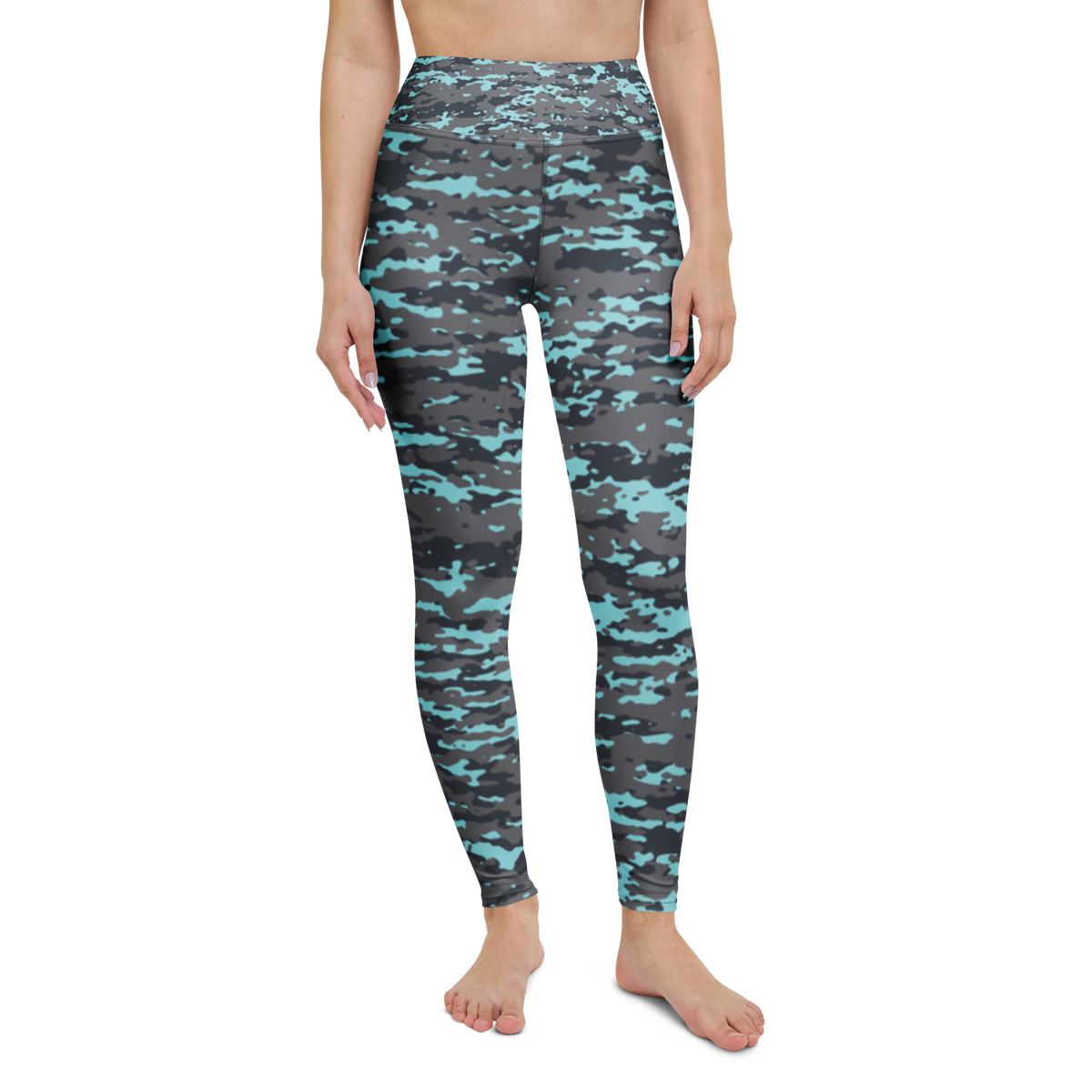 Inka · Winter high-waisted yoga leggings, straight front view, barefoot.