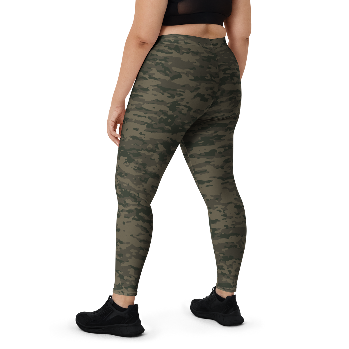 Inka Woodland camouflage mid-rise comfort leggings, oversize-fit back view.