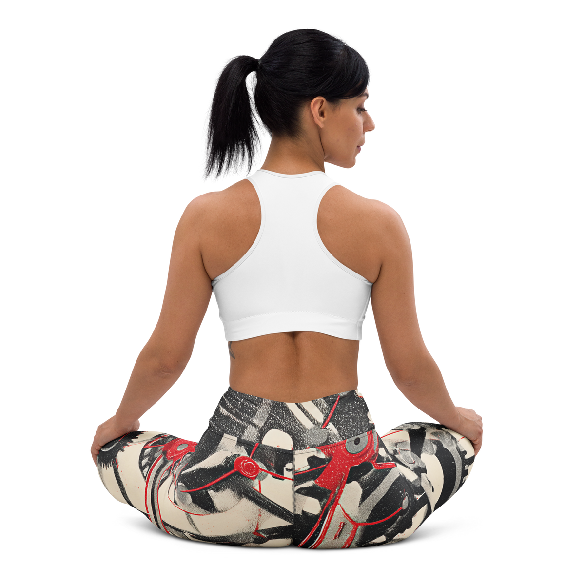 Interlink Scarfhold Palette high-waisted yoga leggings, seated back view.