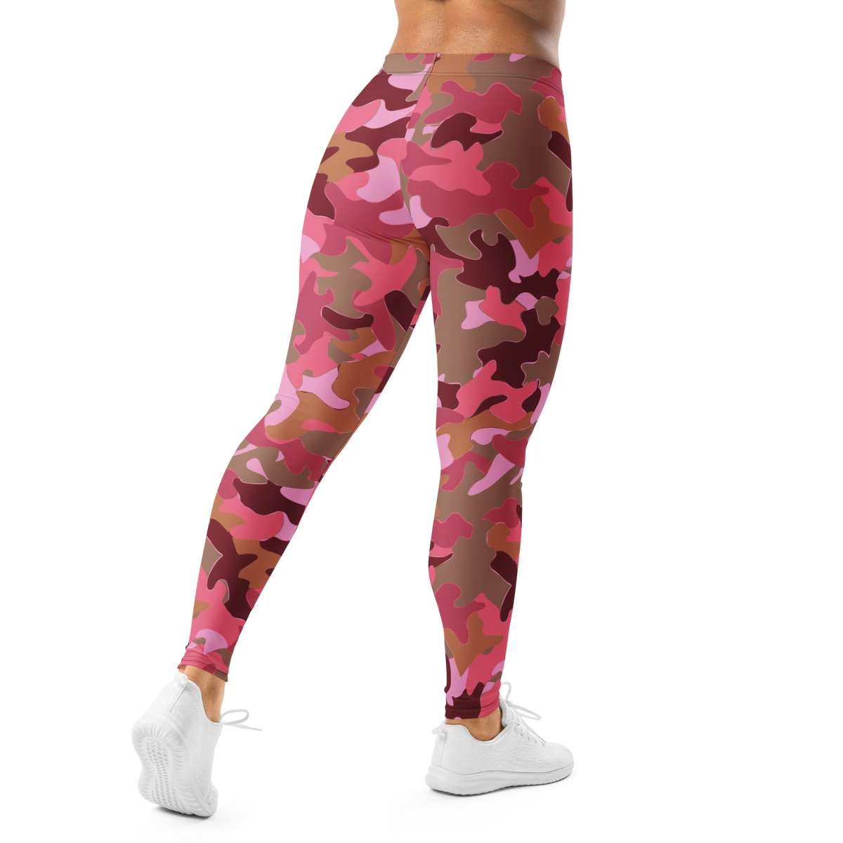 Jigg Deliciousness camouflage mid-rise comfort leggings, back view.