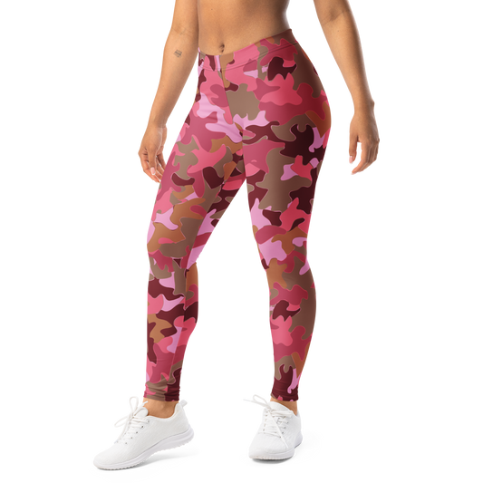 Jigg Deliciousness camouflage mid-rise comfort leggings, left-front view.
