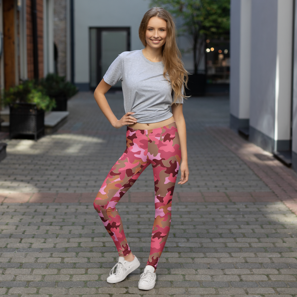 Jigg Deliciousness camouflage mid-rise comfort leggings, lifestyle front view.