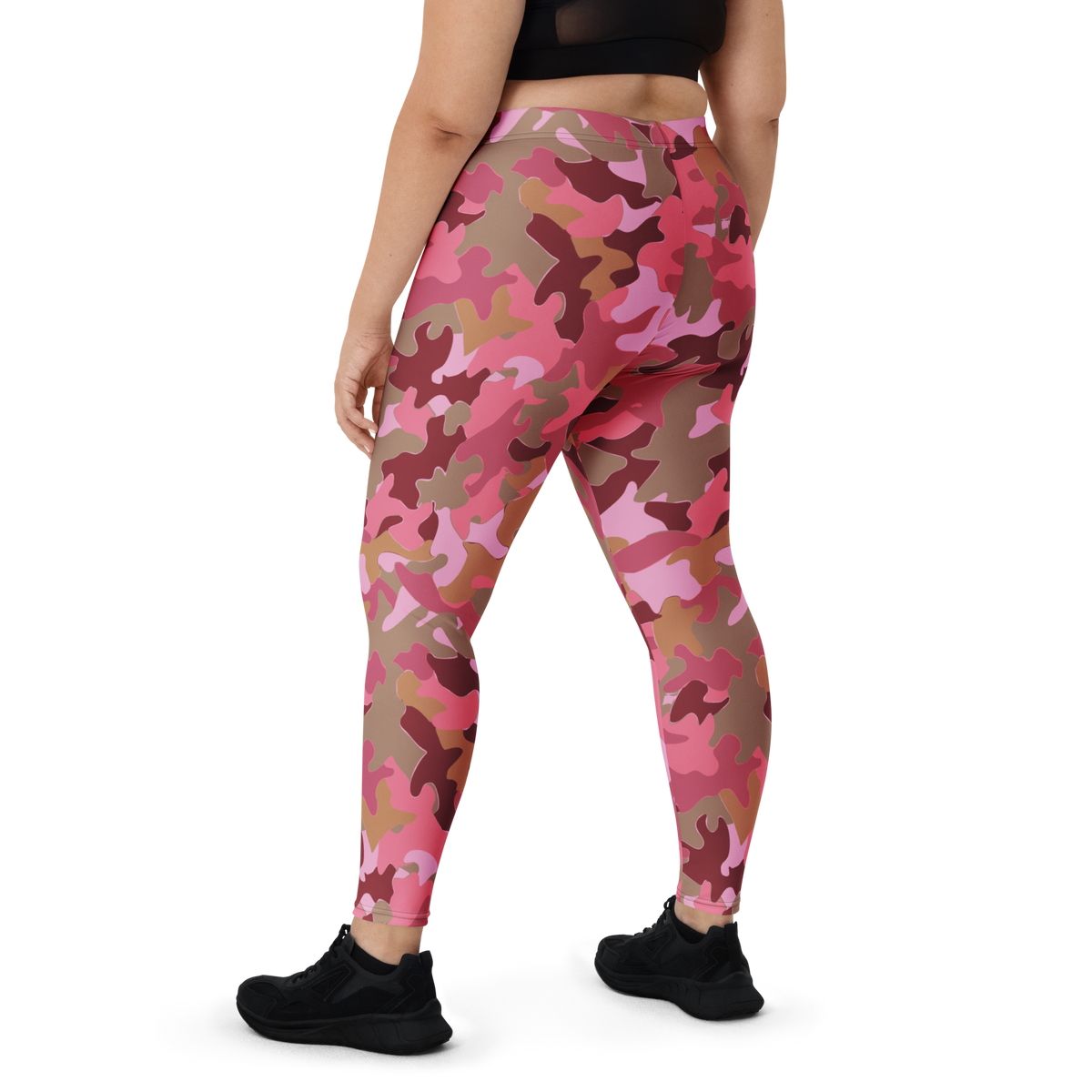 Jigg Deliciousness camouflage mid-rise comfort leggings, oversize-fit back view.