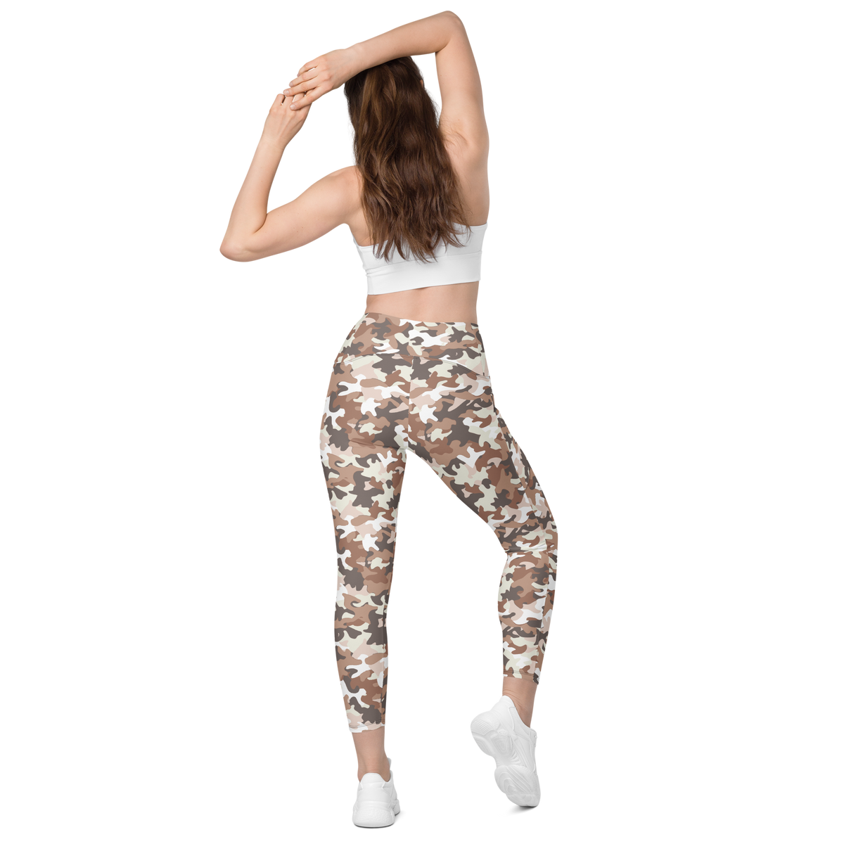 Jigg Relaxed Elegance camouflage high-waisted pocket leggings, back view.