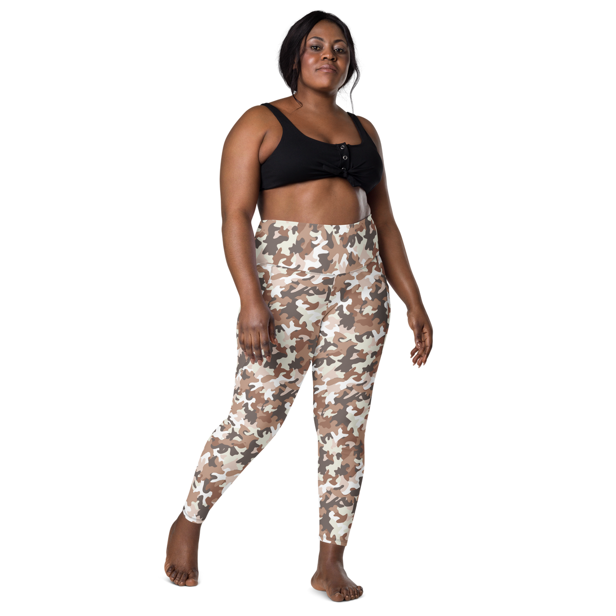 Jigg Relaxed Elegance camouflage high-waisted pocket leggings, larger-model front view.