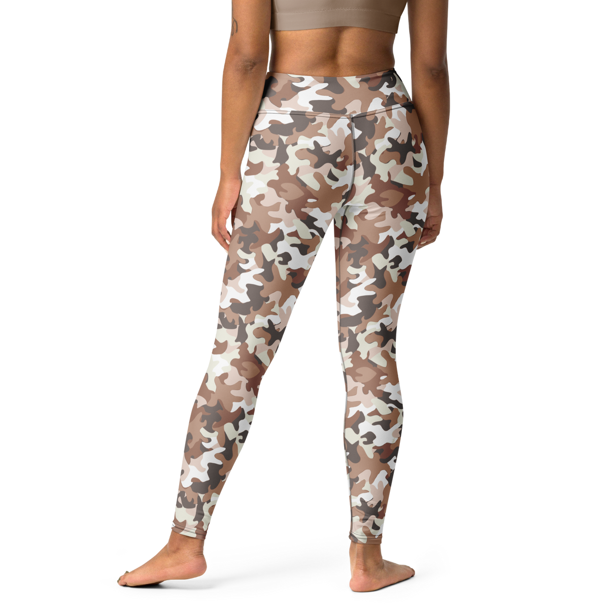 Jigg Relaxed Elegance camouflage high-waisted yoga leggings, back view.