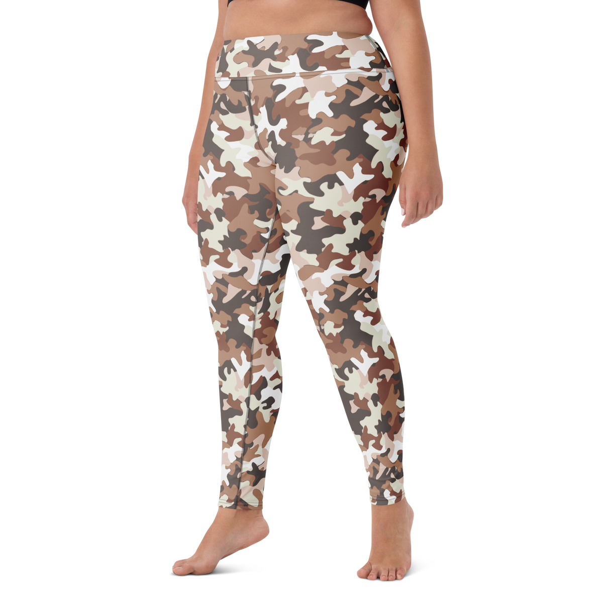Jigg Relaxed Elegance camouflage high-waisted yoga leggings, larger-model left-front view.