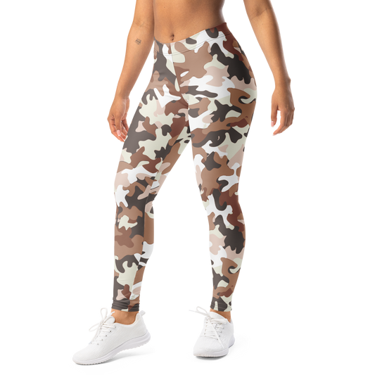 Jigg Relaxed Elegance camouflage mid-rise comfort leggings, left-front view.
