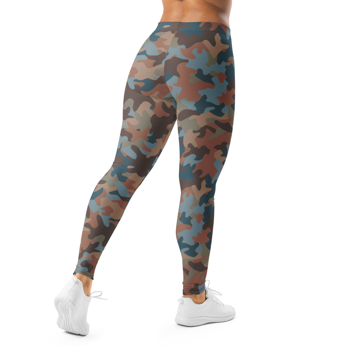 Jigg Subtle Contrasts camouflage mid-rise comfort leggings, back view.