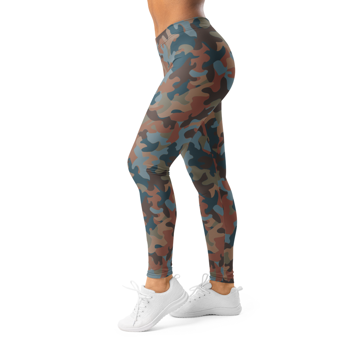 Jigg Subtle Contrasts camouflage mid-rise comfort leggings, left-side view.