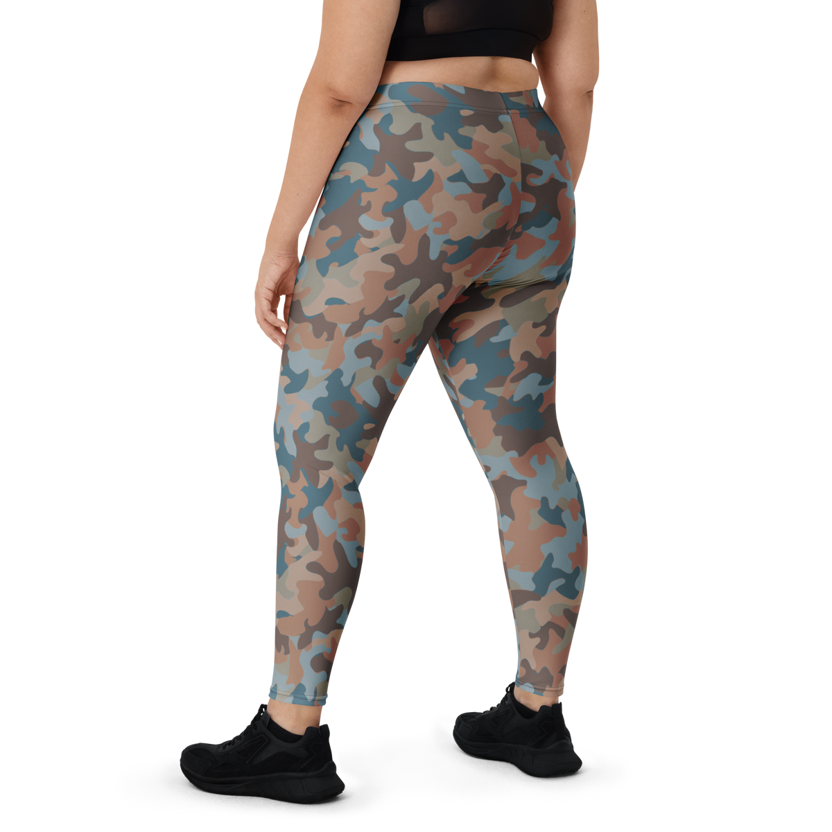 Jigg Subtle Contrasts camouflage mid-rise comfort leggings, oversize-fit back view.