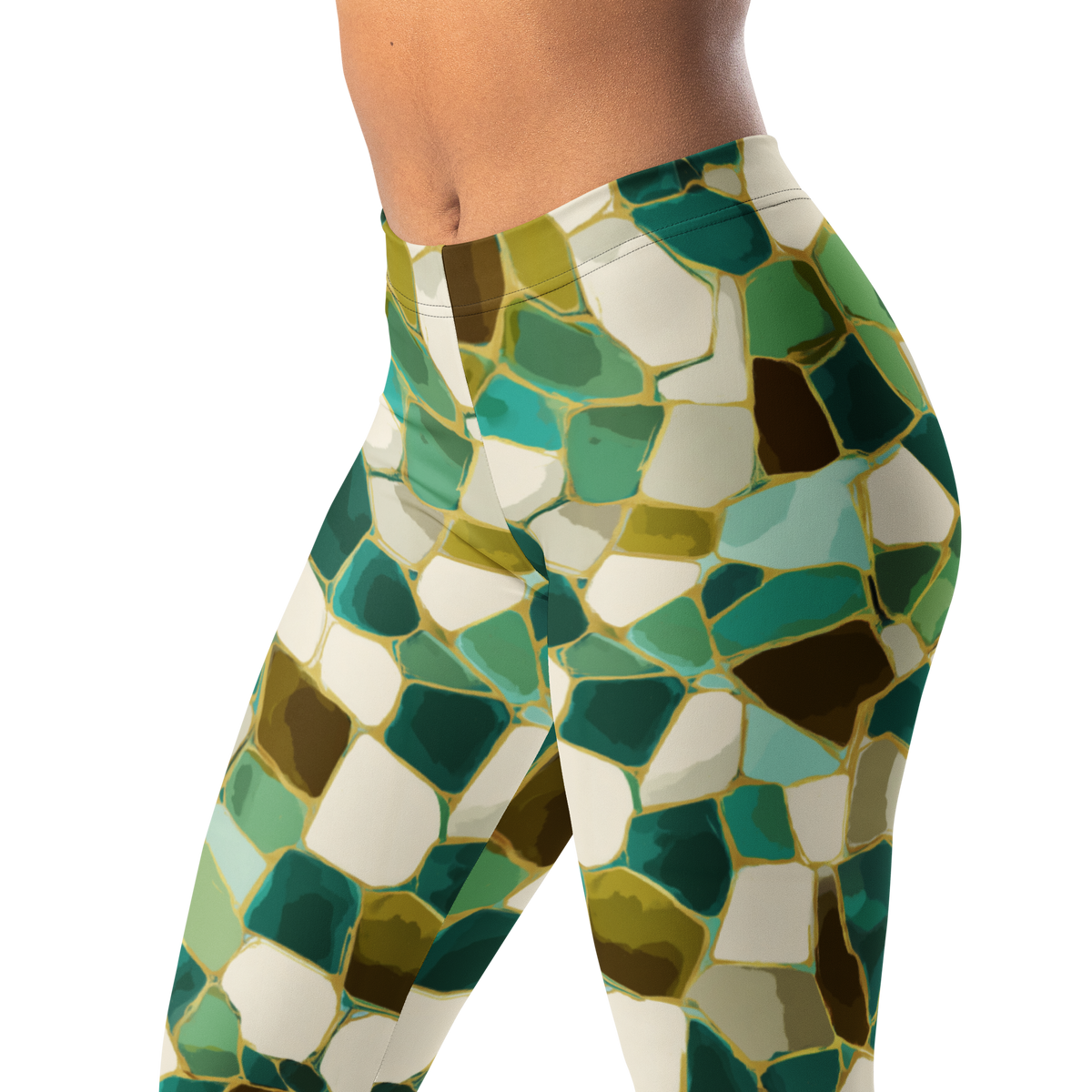 Kintsugi · Botanical Voltage mid-rise everyday leggings, waistband and pattern detail.
