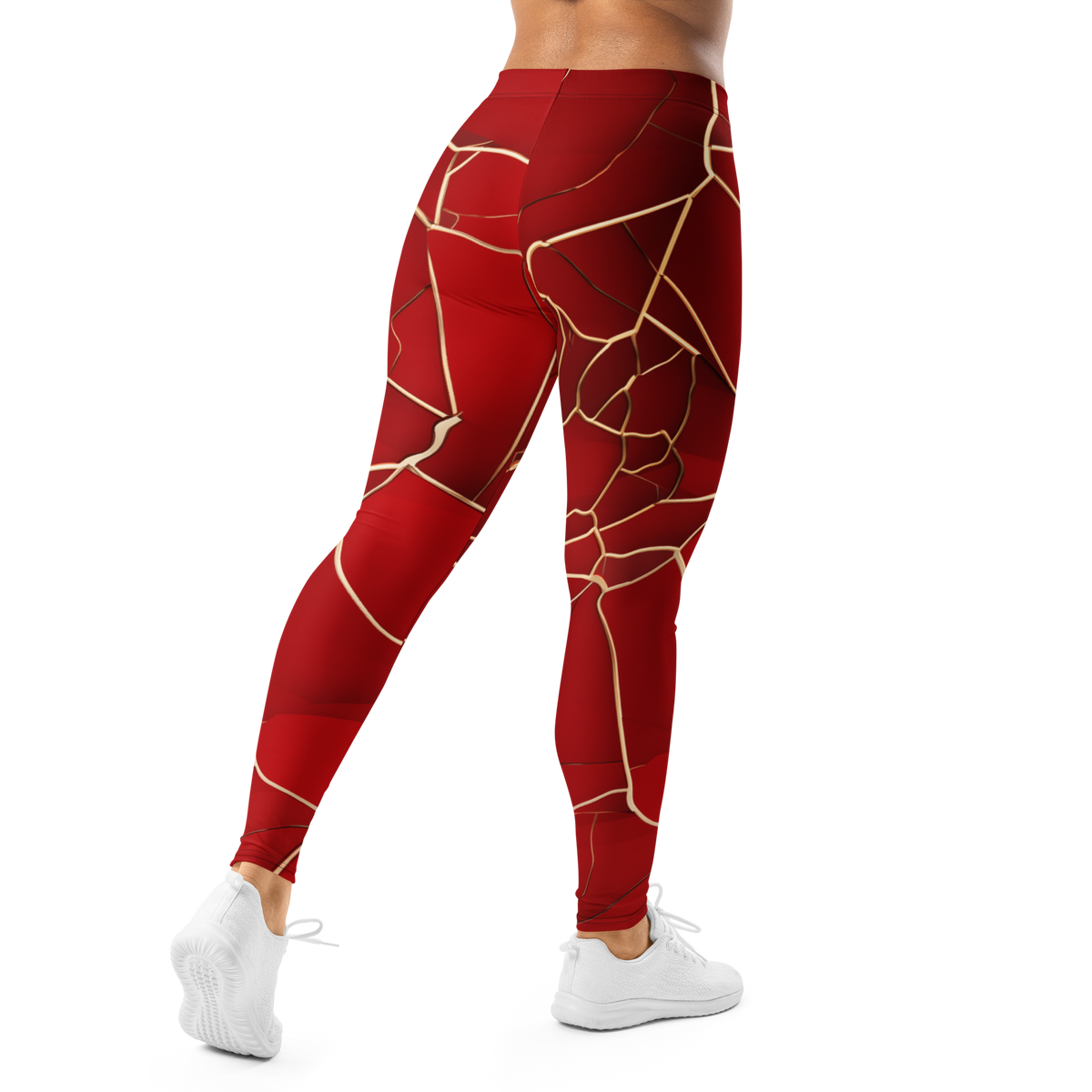 Kintsugi Red mid-rise comfort leggings, back view.