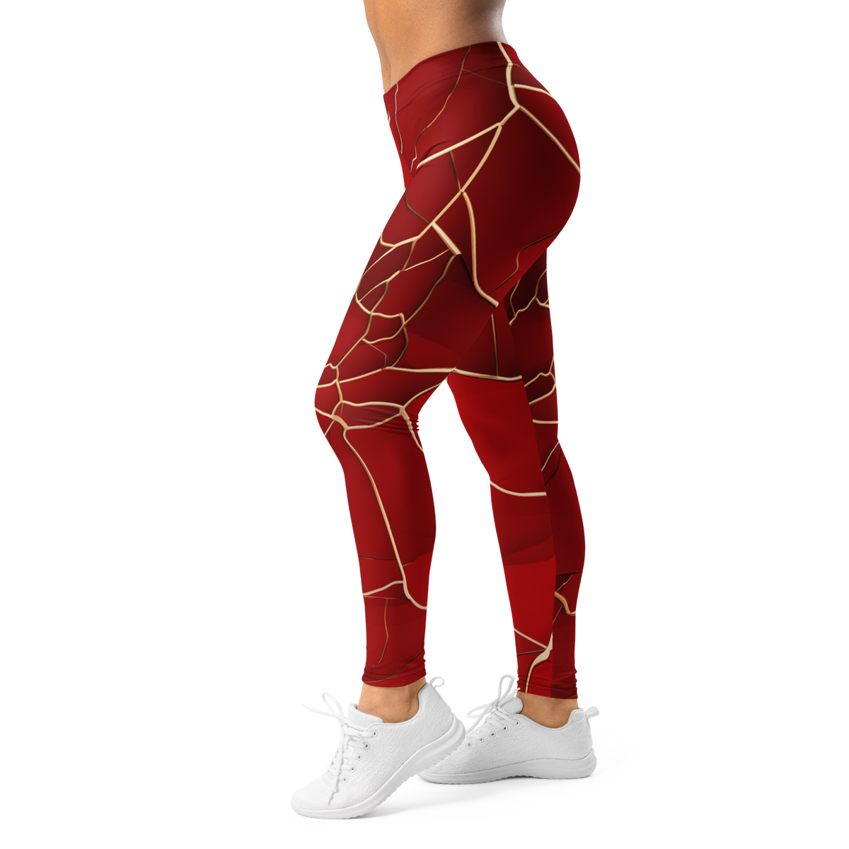 Kintsugi Red mid-rise comfort leggings, left-side view.