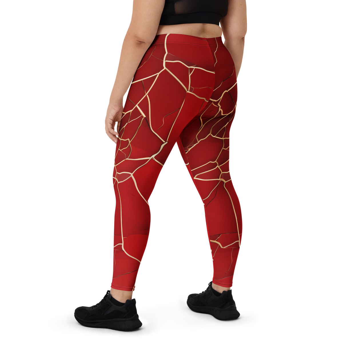 Kintsugi Red mid-rise comfort leggings, oversize-fit back view.