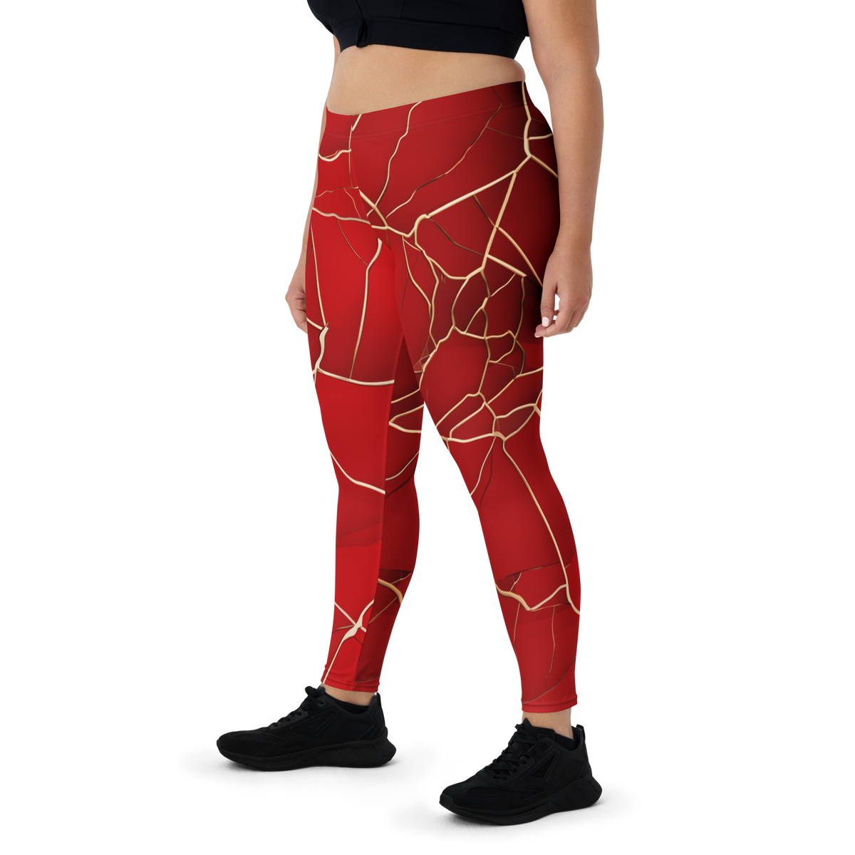 Kintsugi Red mid-rise comfort leggings, oversize-fit front view.