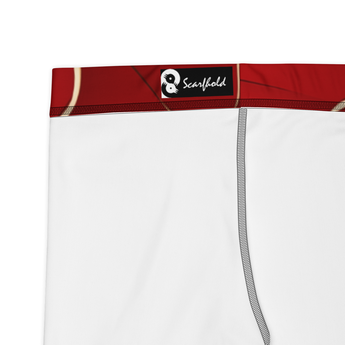 Kintsugi Red mid-rise comfort leggings, fabric and construction details.
