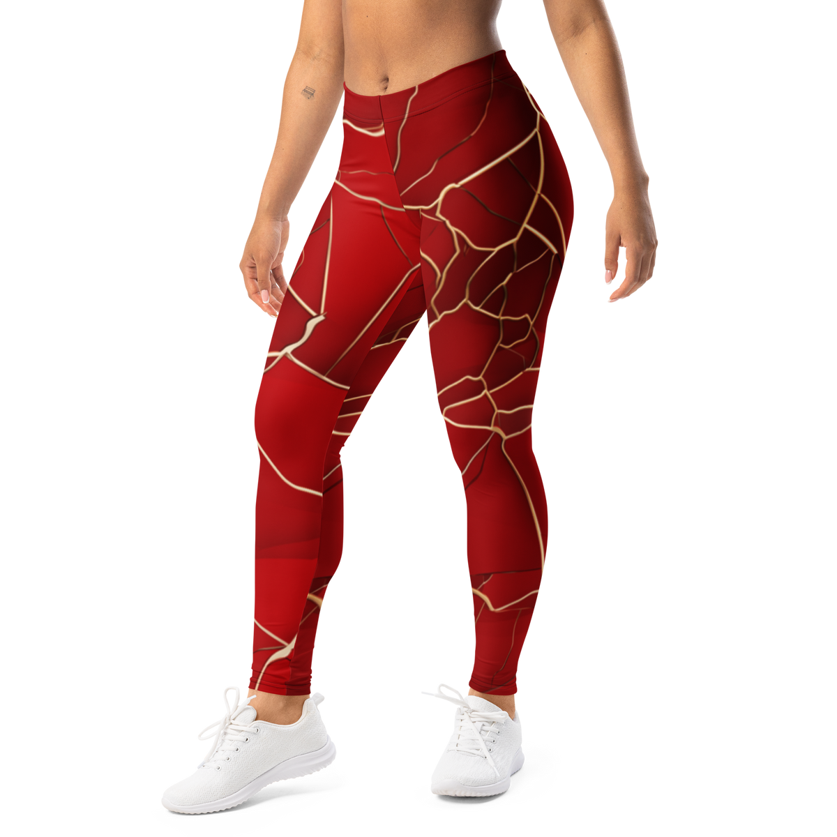 Kintsugi · Red mid-rise everyday leggings, left-front view.