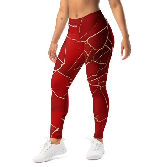 Kintsugi · Red mid-rise everyday leggings, left-front view.