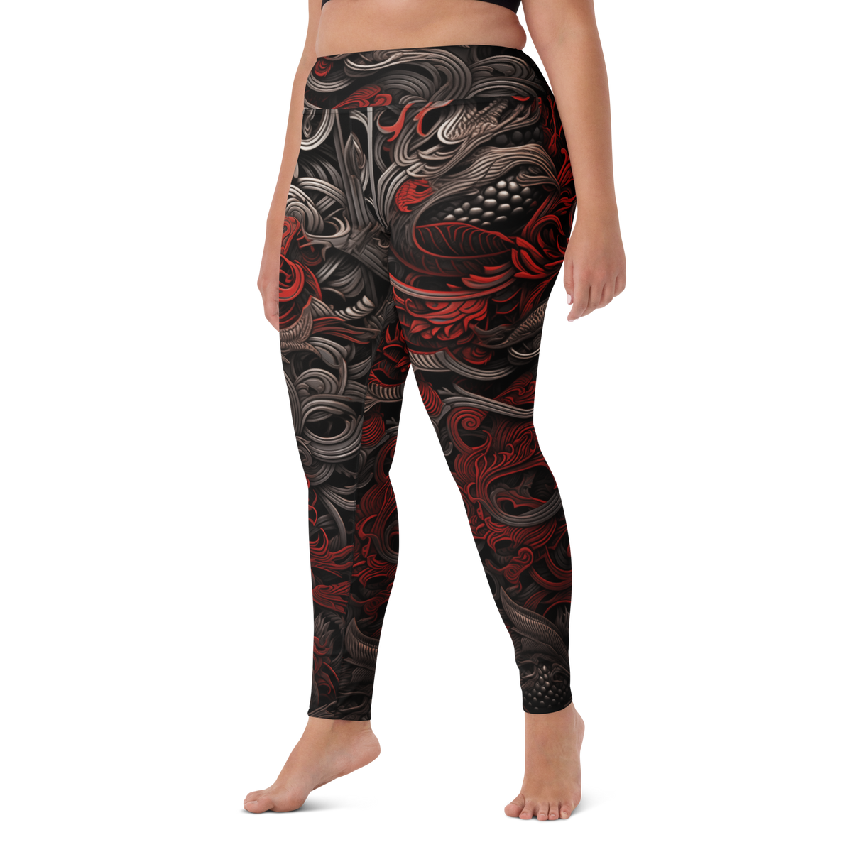 Kirin Scarfhold Palette high-waisted yoga leggings, larger-model left-front view.
