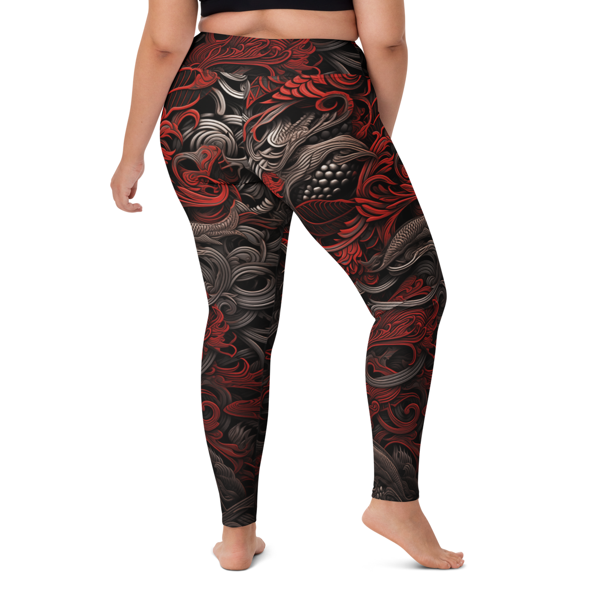 Kirin Scarfhold Palette high-waisted yoga leggings, larger-model right-back view.