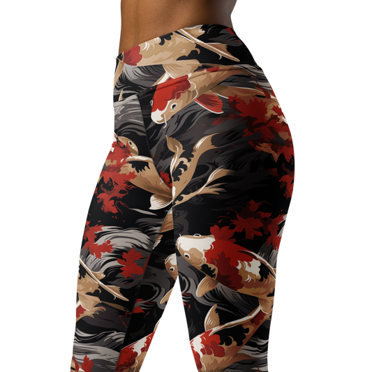 Koi · Scarfhold Palette high-waisted yoga leggings, close three-quarter pattern view.