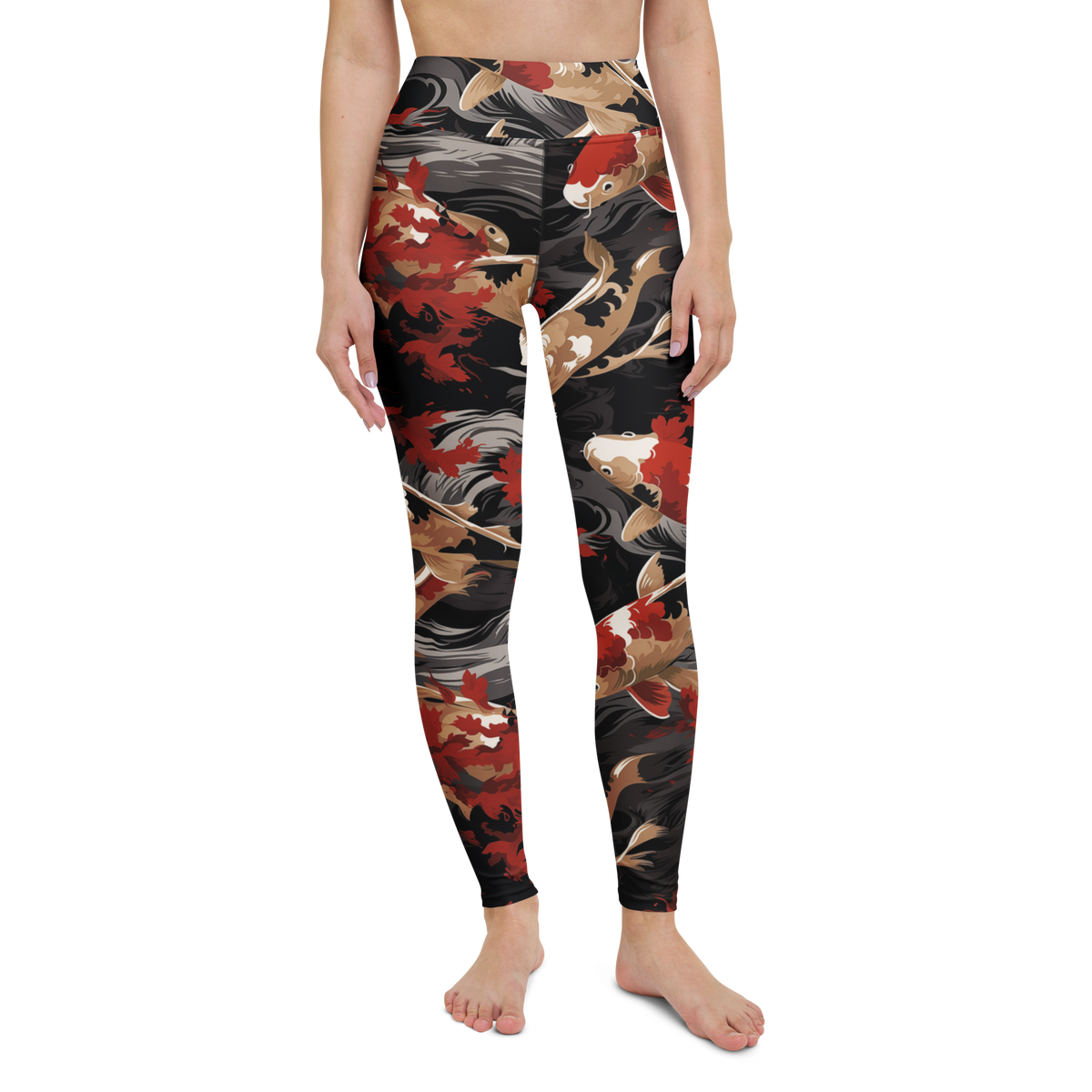 Koi · Scarfhold Palette high-waisted yoga leggings, straight front view, barefoot.